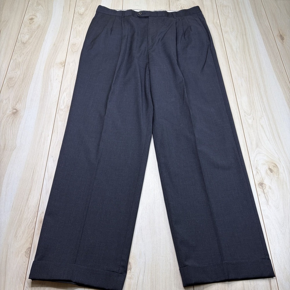 ZANELLA Pure Wool Triple Pleated Dress Pants Mens 34x30 Gray Italy
